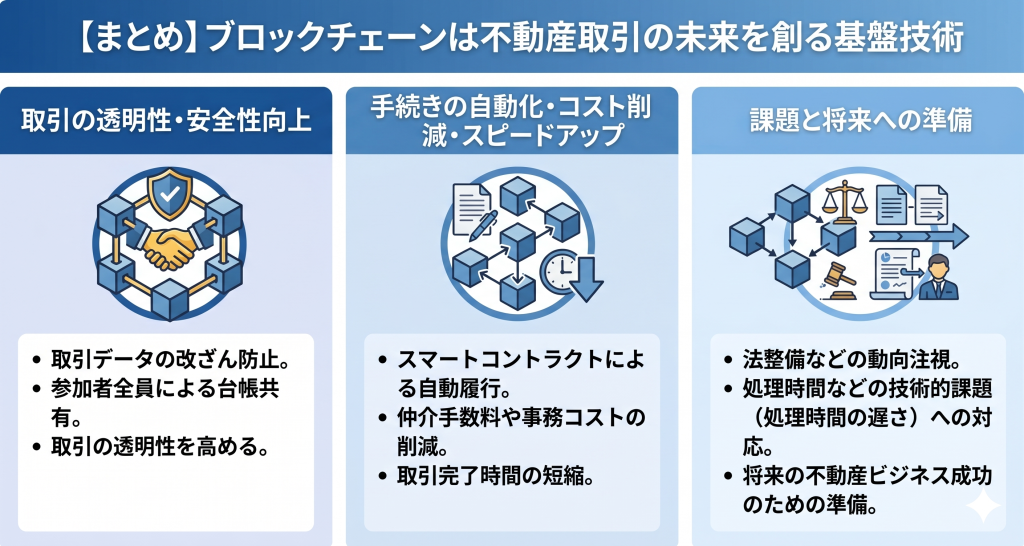 ブロックチェーンは不動産取引の未来を創る基盤技術のイメージ
