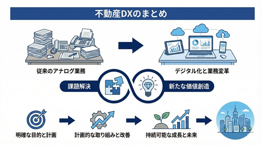 不動産DXにより業界の課題を解決し、新たな価値を創造する様子を表したイメージ