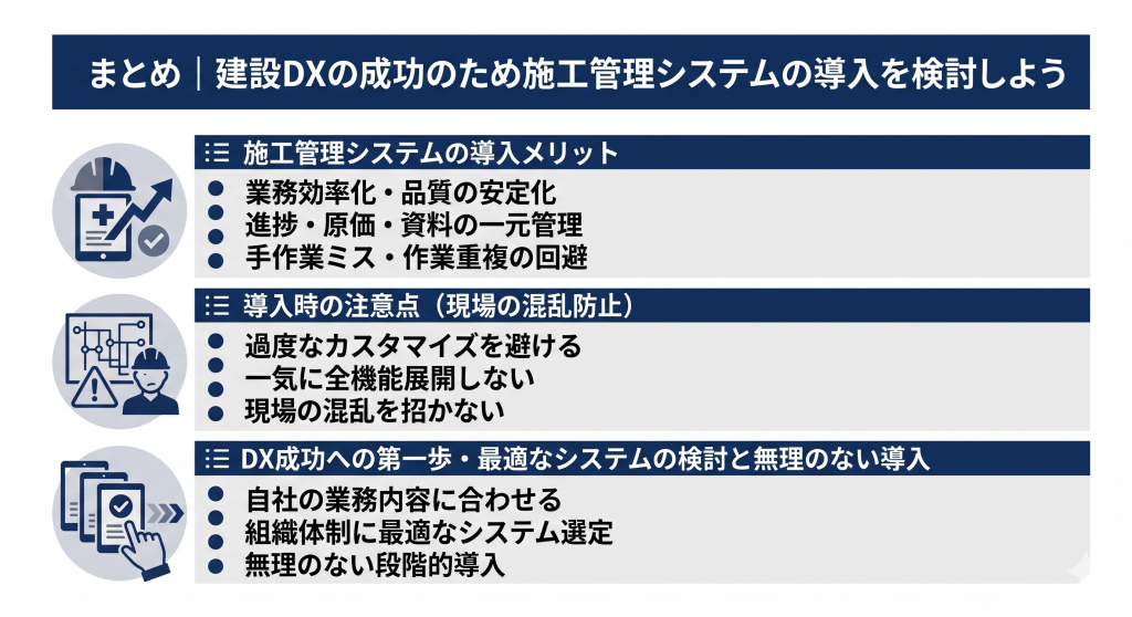 建設DX成功のため施工管理システムの導入を検討する様子を表したイメージ