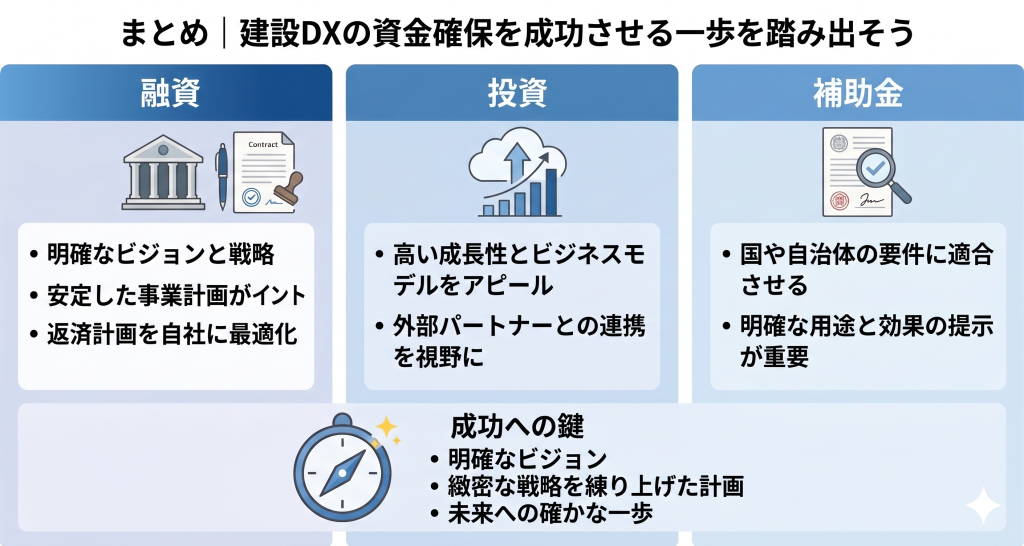 建設DXの資金確保成功を目指す様子を表したイメージ