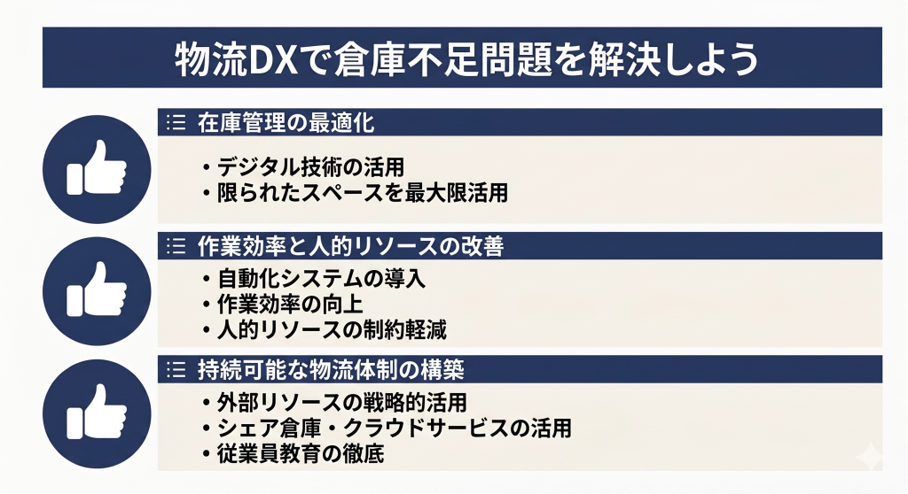 物流DXで倉庫不足問題を解決しているイメージ