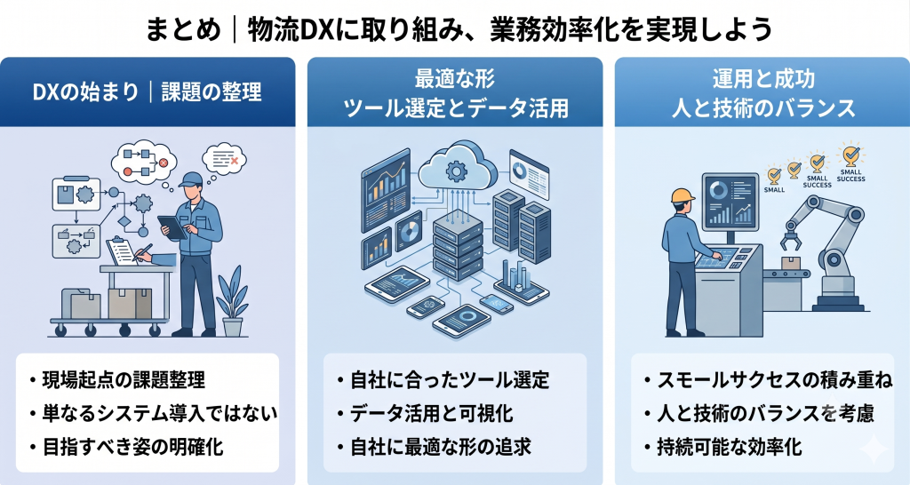 物流DX推進で業務効率化の実現を目指すイメージ