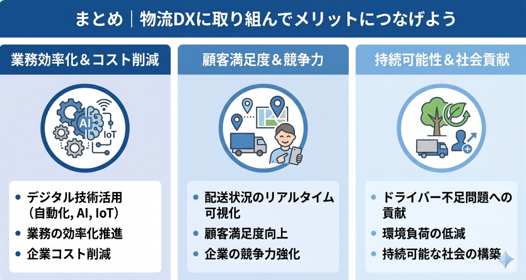 物流DX推進によりメリットにつなげる様子を表したイメージ