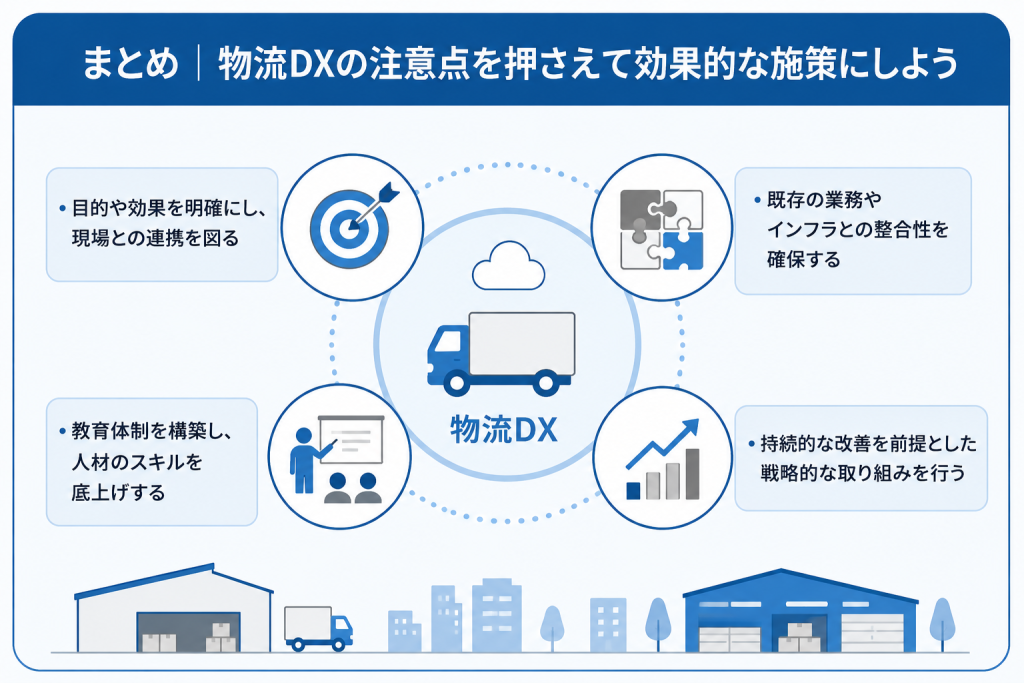 物流DXの注意点を押さえて効果的な施策を目指すイメージ