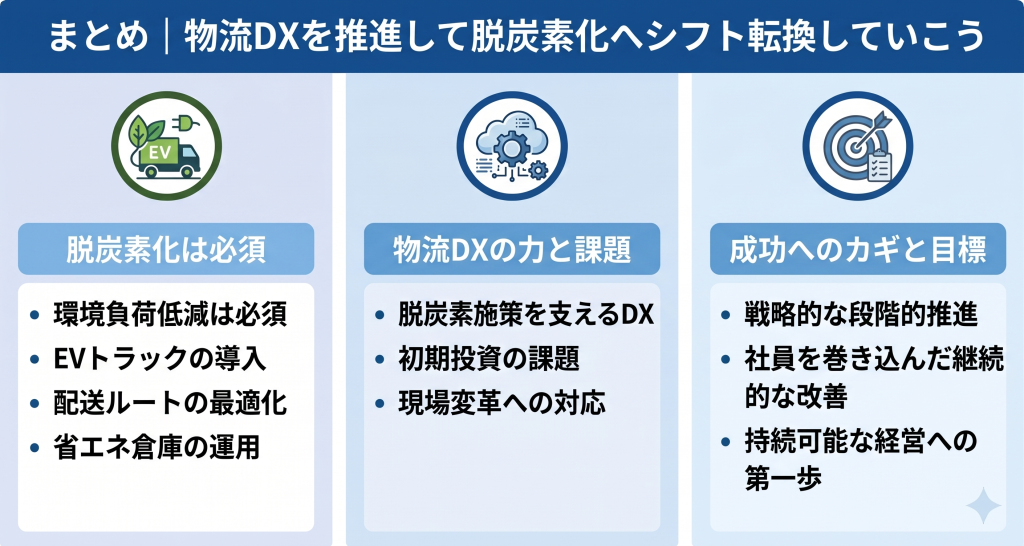 物流DXを推進して脱炭素化へシフト転換しているイメージ