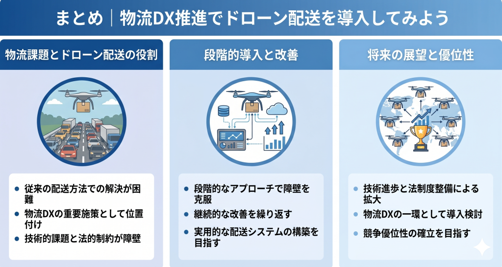 物流DX推進でドローン配送を導入しているイメージ