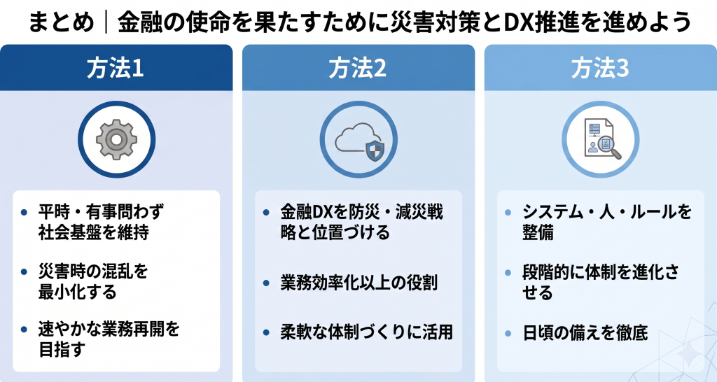 金融業界において災害対策とDX推進を実現する様子を表したイメージ