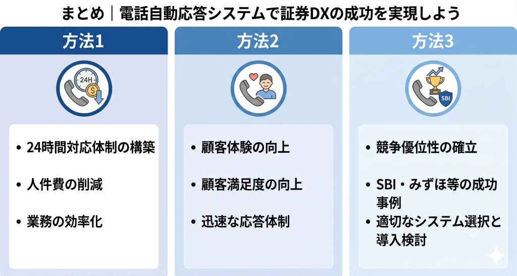 電話自動応答システムで証券DXの成功を実現しているイメージ