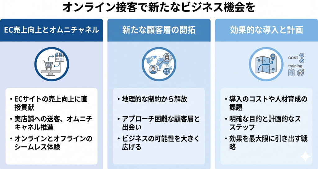 オンライン接客で新たなビジネス機会を得ているイメージ