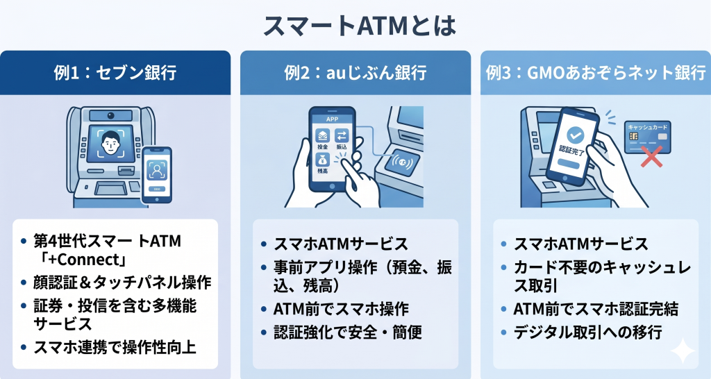 金融業界においてスマートATMとは何かについて示したイメージ