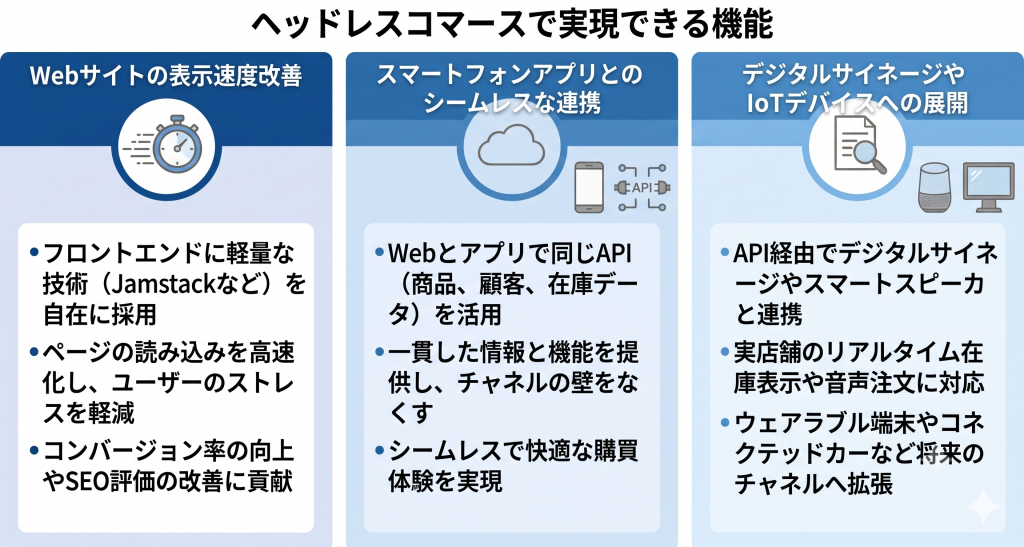 ヘッドレスコマースで実現できる機能のイメージ