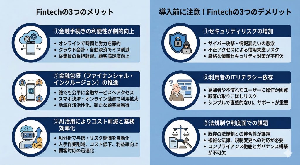 Fintechのメリット・デメリットとは何かについてを表したイメージ