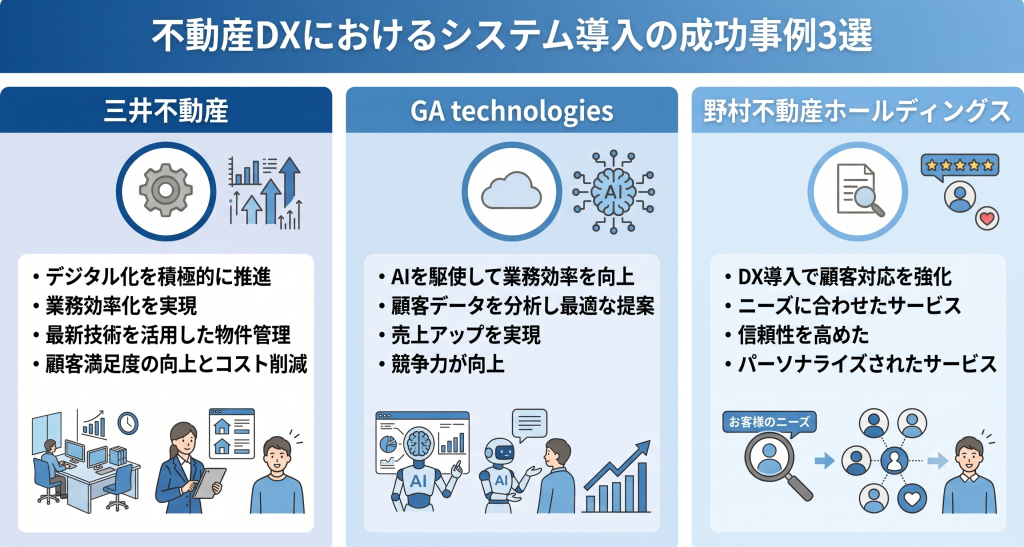 不動産DXにおけるシステム導入の成功事例について調べる様子を表したイメージ