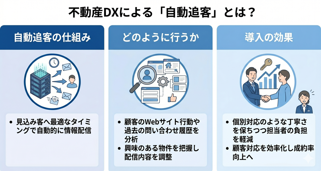不動産DXによる「自動追客」とはを表したイメージ