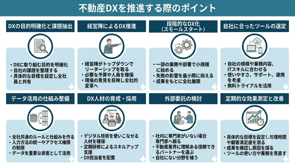 不動産DXを推進する際のポイントのイメージ