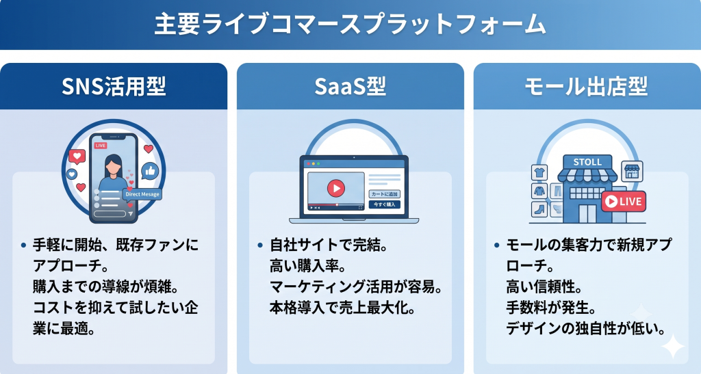 主要なライブコマースプラットフォームのイメージ