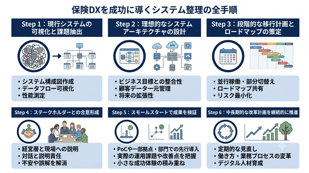 保険DXを成功に導くシステム整理の全手順のイメージ