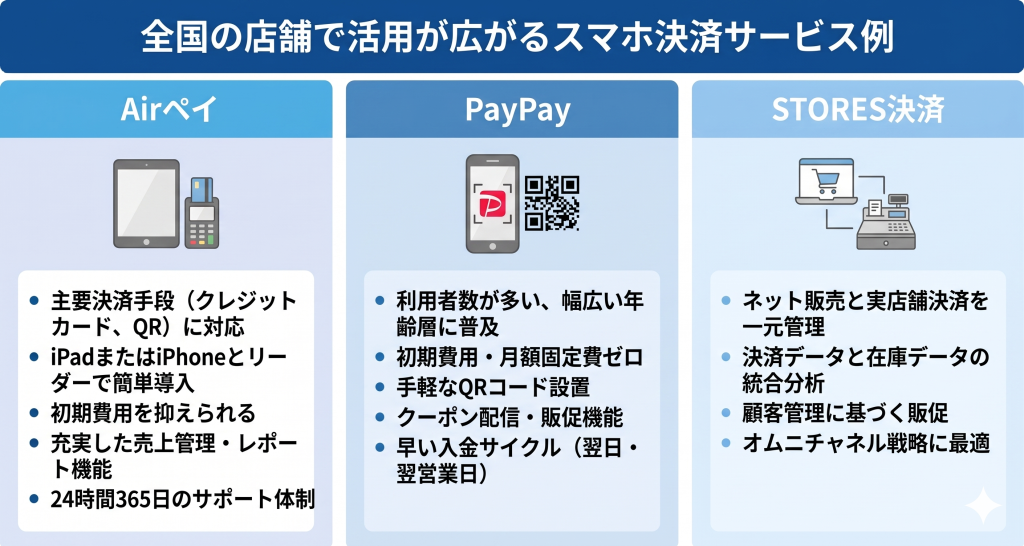 全国の店舗で活用が広がるスマホ決済サービスのイメージ