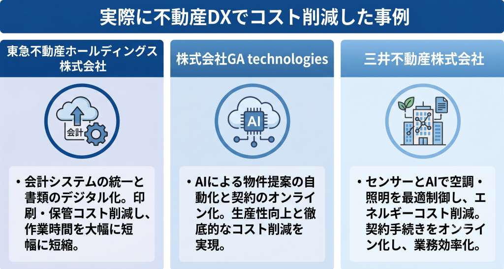 実際に不動産DXでコスト削減した事例について考えている様子を表すイメージ