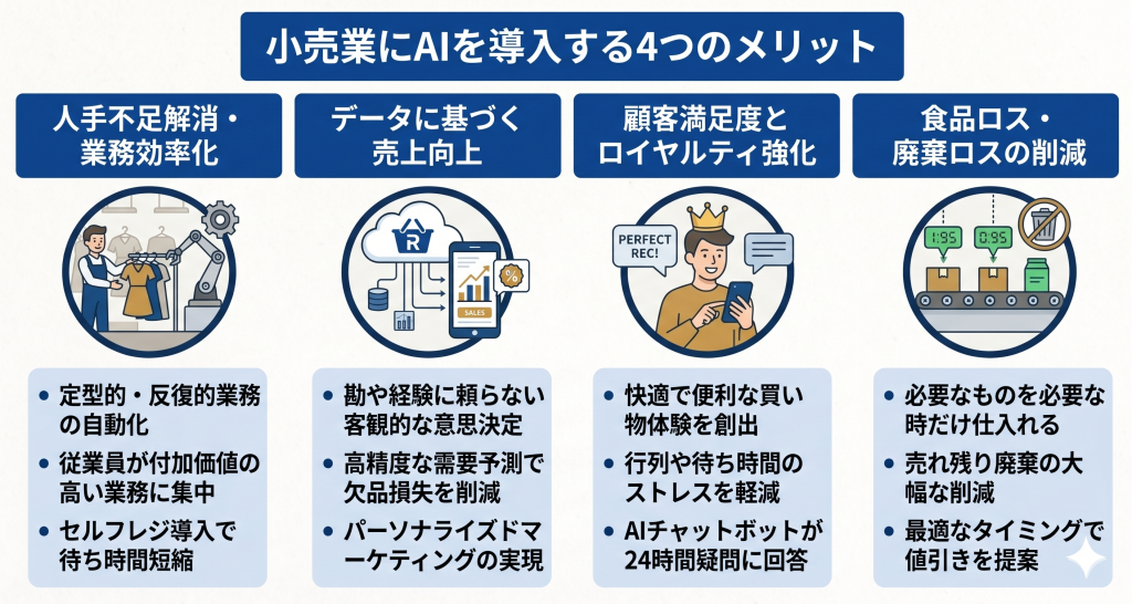 小売業にAIを導入するメリットのイメージ