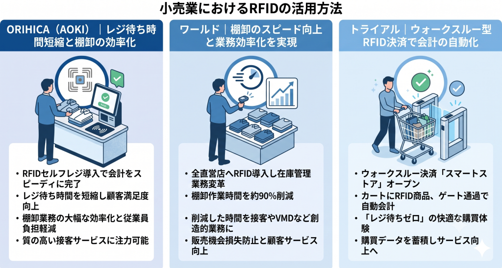 小売業におけるRFIDの活用方法のイメージ