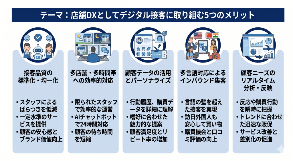 店舗DXとしてデジタル接客に取り組むメリットのイメージ
