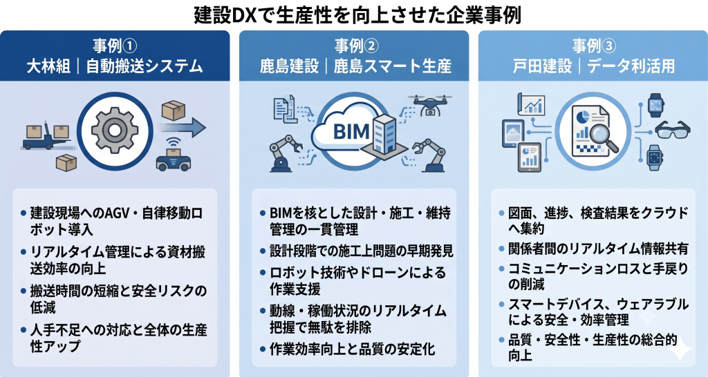 建設DXで生産性を向上させた企業事例について話し合う様子を表したイメージ