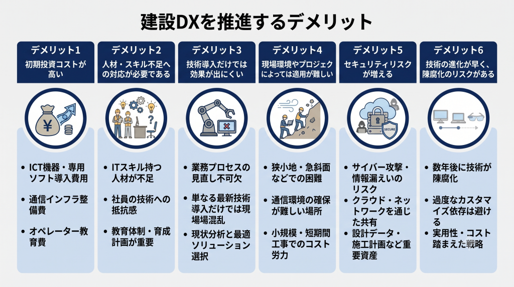 建設DXを推進するデメリットを示したイメージ