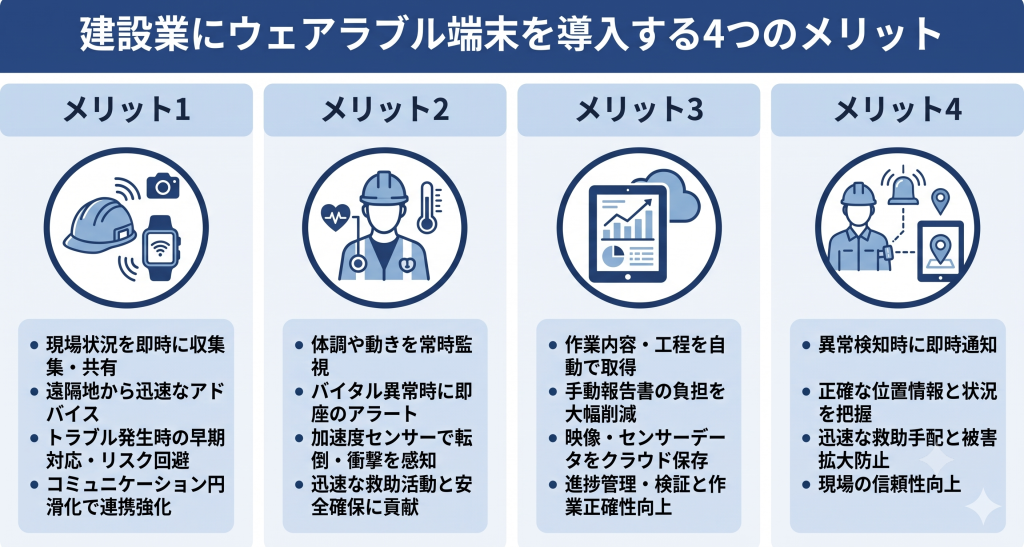 建設業にウェアラブル端末を導入する4つのメリットのイメージ