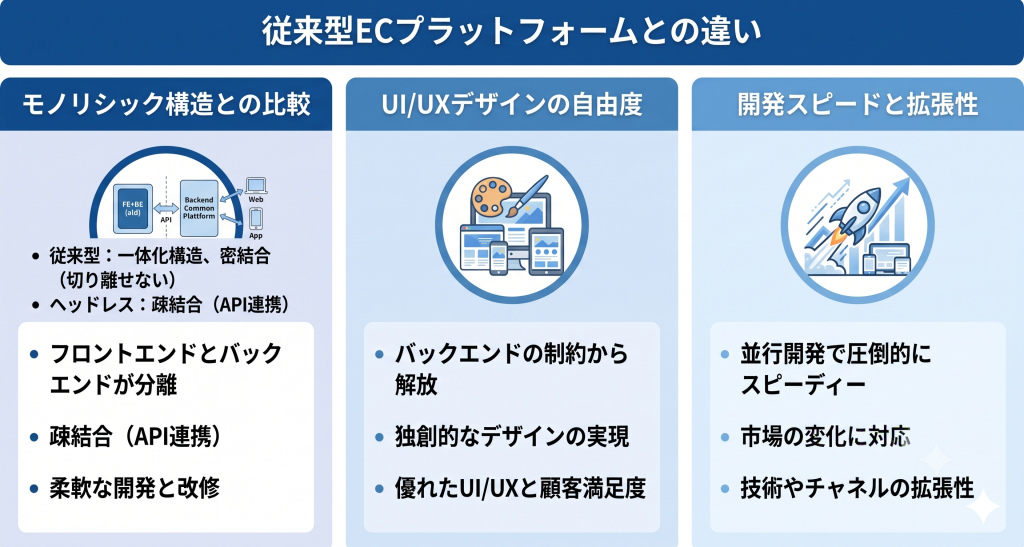 従来型ECプラットフォームとの違いを表したイメージ