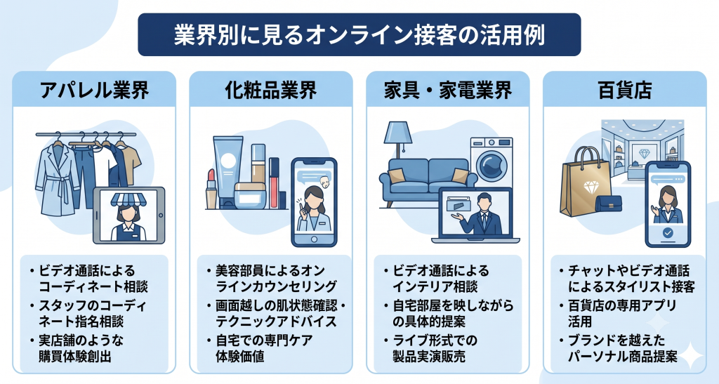 業界別に見るオンライン接客の活用例のイメージ