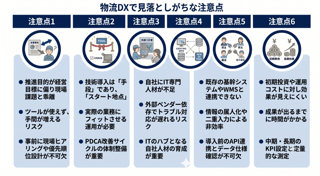 物流DXでの注意点について検討するイメージ