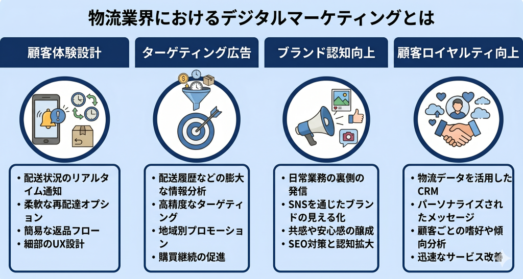 物流業界におけるデジタルマーケティングとはを表したイメージ
