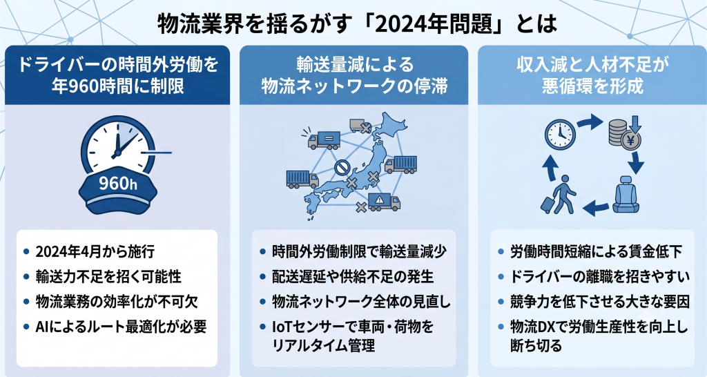 物流業界における2024年問題とは何かについて話し合うイメージ
