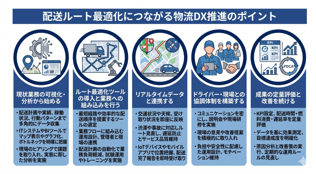 物流DX推進により配送ルート最適化を目指すイメージ