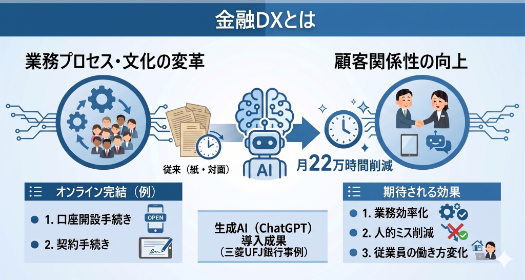 金融業界においてDXとは何かについて表したイメージ