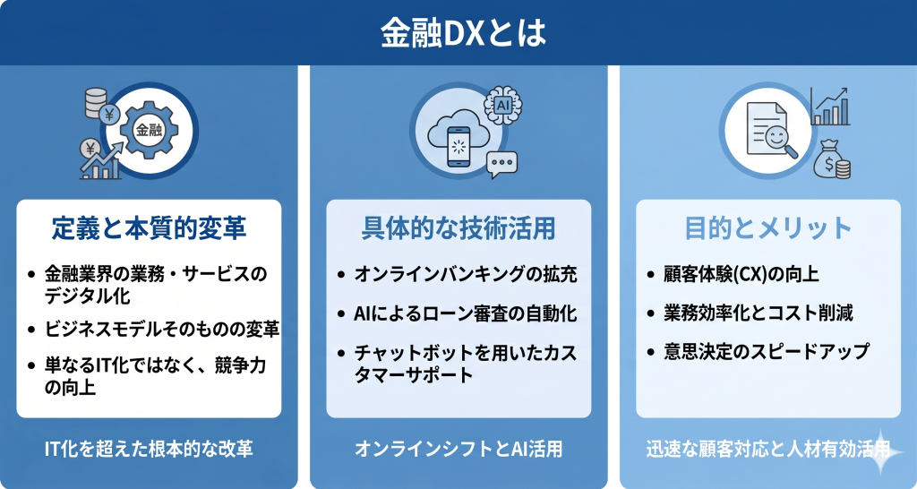金融業界におけるDXとは何かについてを表したイメージ