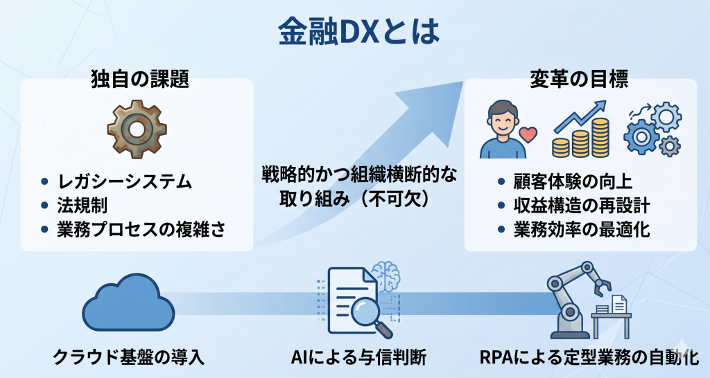 金融業界においてDXとは何かについて表したイメージ