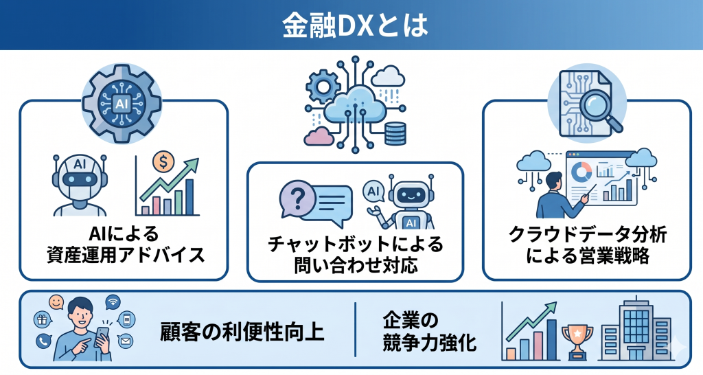 金融業界においてDXとは何かについて表したイメージ