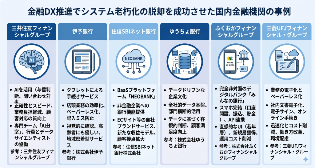 金融DX推進でシステム老朽化の脱却を成功させた国内金融機関の事例紹介のイメージ