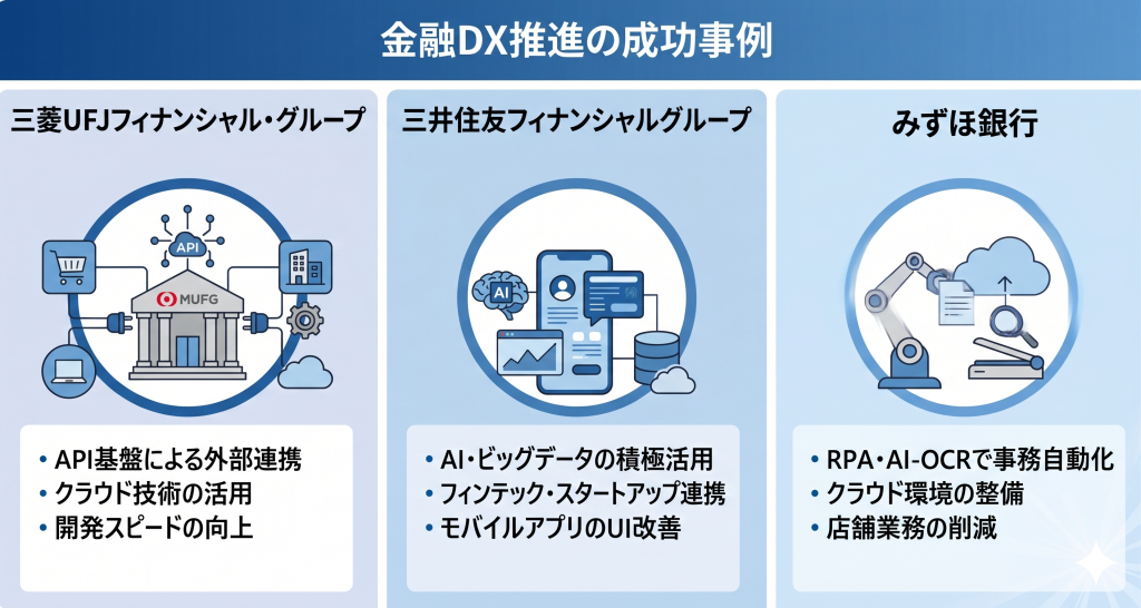 金融DX推進の成功事例を示す様子を表したイメージ