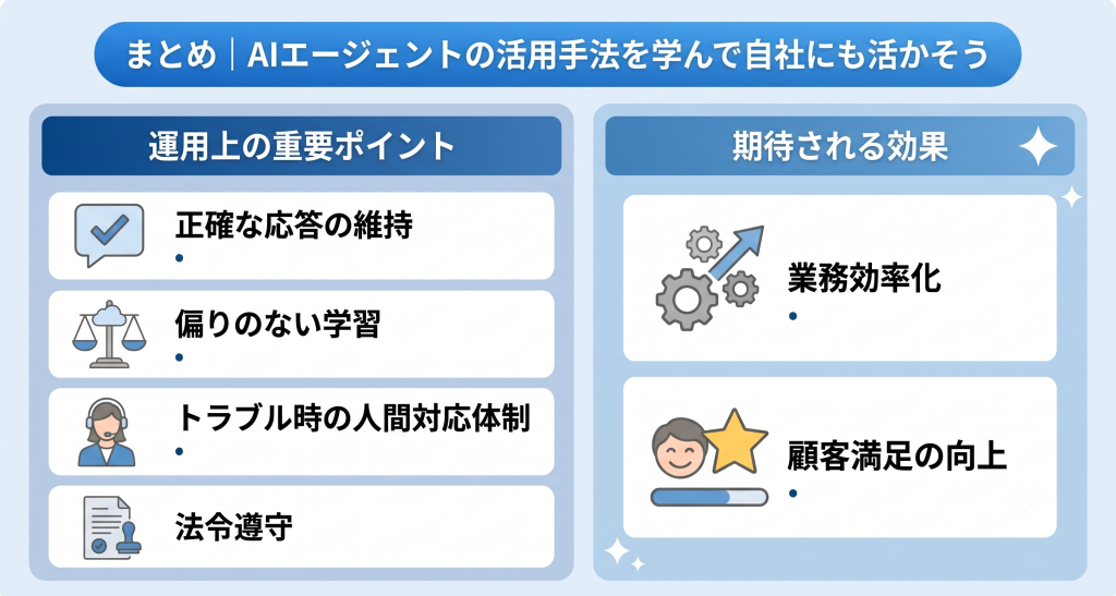 AIエージェントの活用手法を学んで自社にも活かしているイメージ