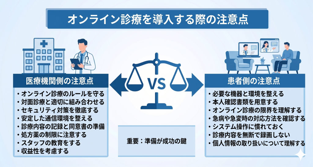医療業界においてオンライン診療を導入する際の注意点のイメージ