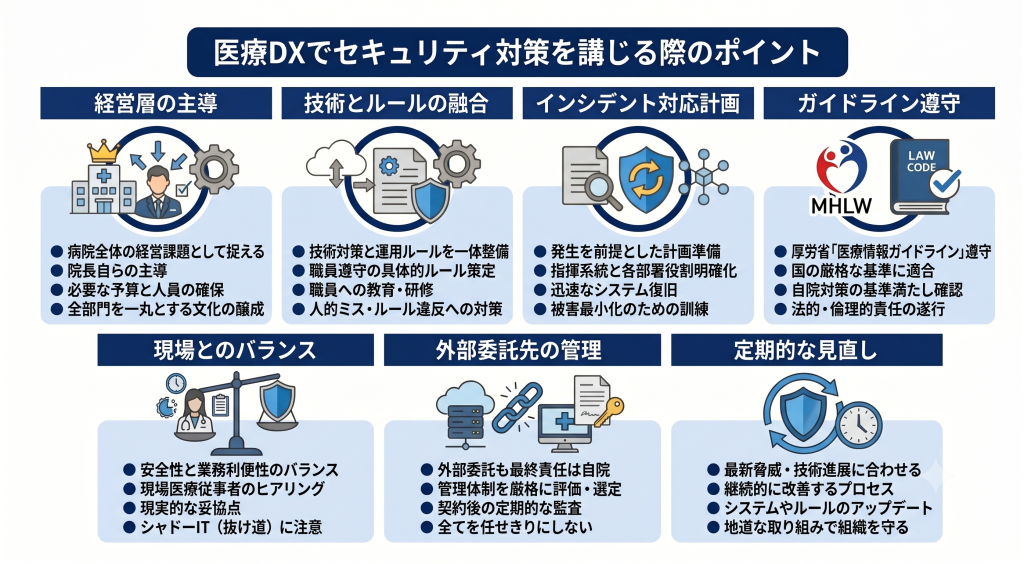 医療DXでセキュリティ対策を講じる際のポイントのイメージ