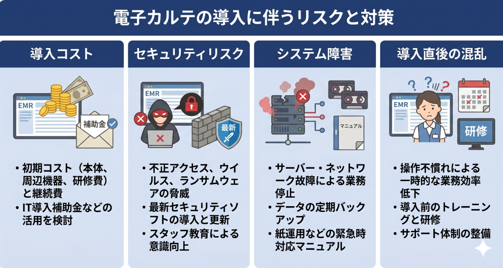 電子カルテの導入に伴うリスクと対策のイメージ