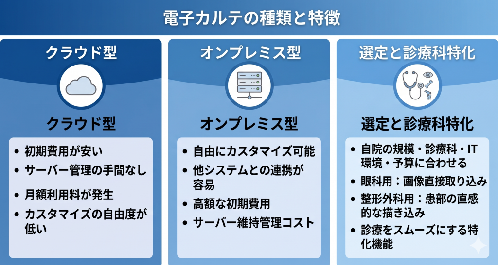 電子カルテの種類と特徴のイメージ