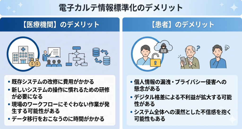 電子カルテ情報標準化のデメリットのイメージ