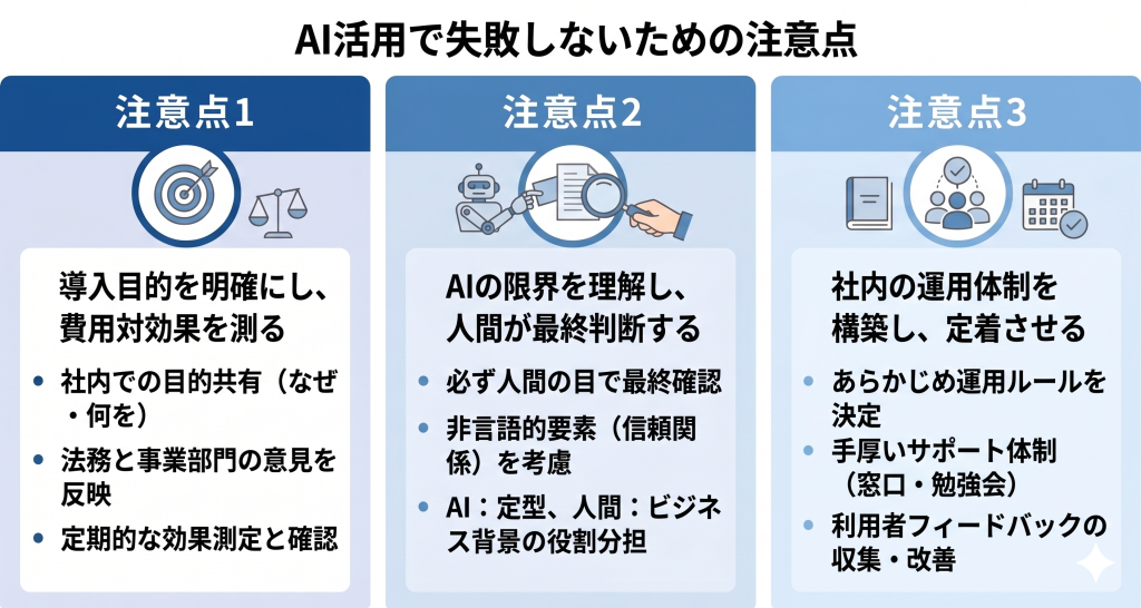AI活用で失敗しないための注意点のイメージ