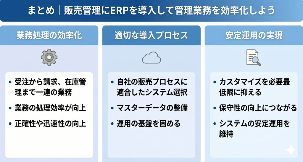販売管理へのERP導入により管理業務の効率化を目指すイメージ