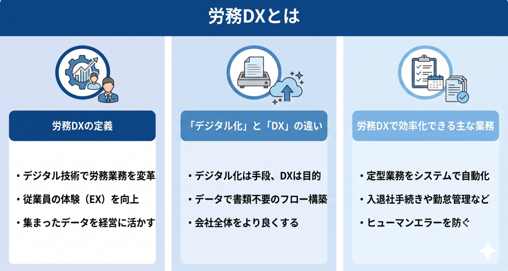 業務効率化と従業員体験向上を同時に実現する労務DXのイメージ
